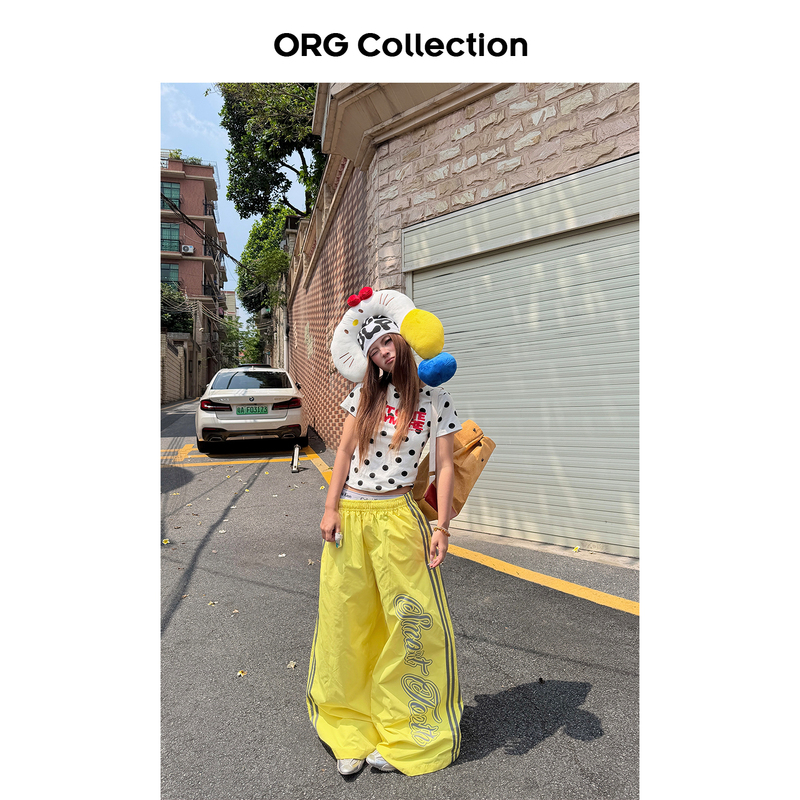 Org Collection American-Style Side Stripe Patchwork Letter Print Paratrooper Pants Unisex Sports Loose Wide-Leg Pants
