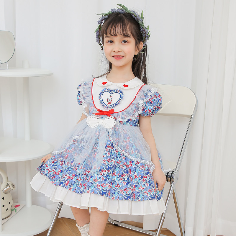 Summer new girl Lolita small floral princess skirt mesh skirt children's dress tutu dress dress