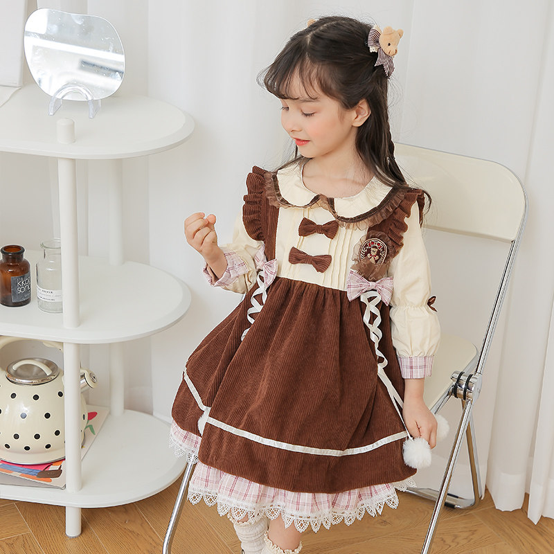 2022 Chunqiu College Wind Rollita Cute Fake Two Girls Foreign Dress Children Olita Long Sleeve Princess Dress