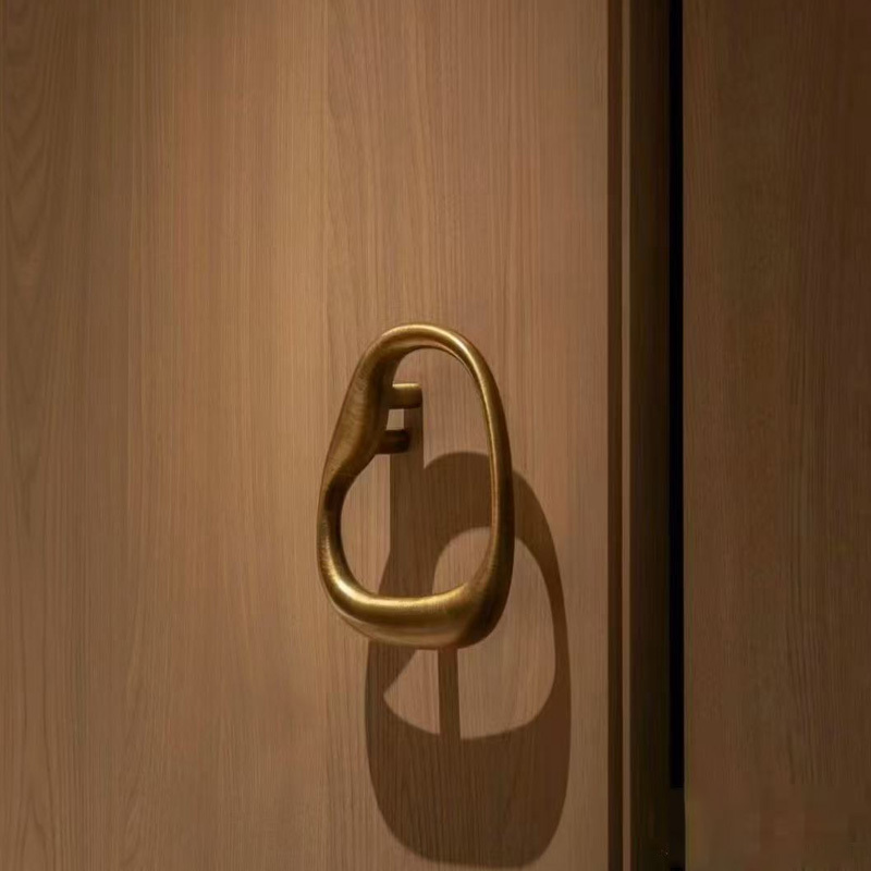 Irregular Arc-Shaped Wooden Door Handle, Large Door Handle, Personalized Artistic Glass Door Handle, Antique Bronze Color, Light Luxury and Simple