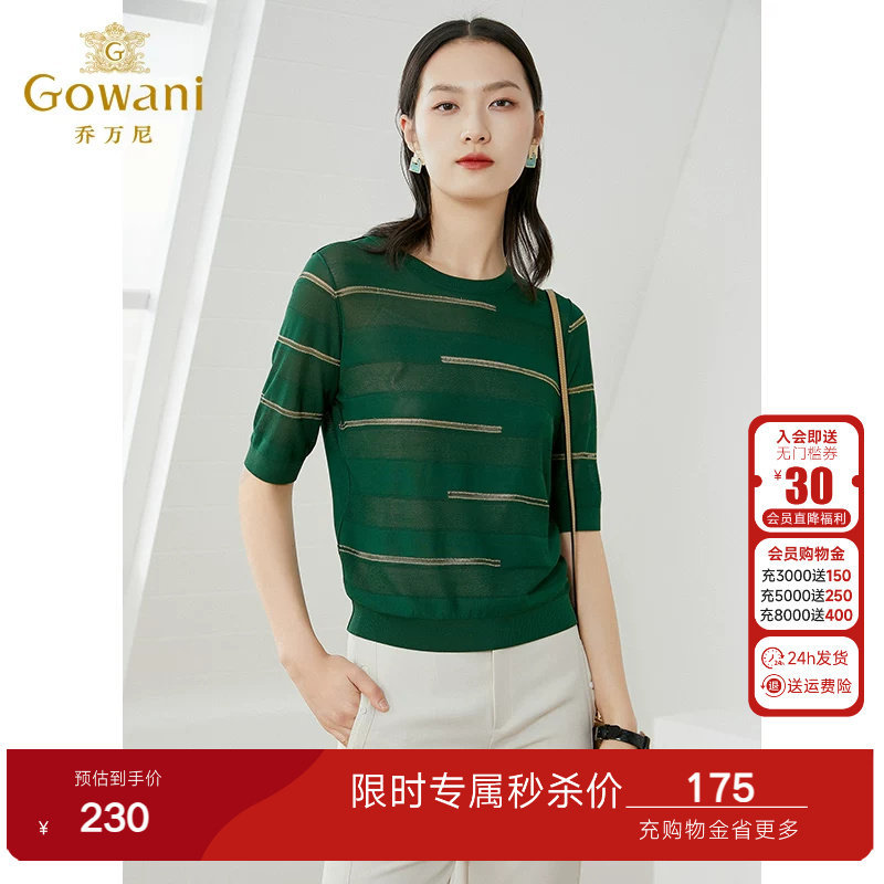 Giovanni Thin Knit Sweater for Women, Ice Silk Top, Round Neck, Short Length, Five-Quarter Sleeves, Short Sleeves, Hollow-Out Pullover, Thin Style