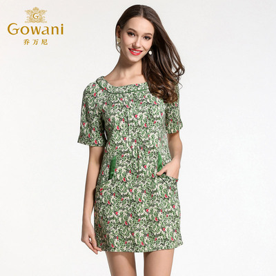 Gowani Giovanni mùa hè giải phóng mặt bằng lụa loạt hoa ngắn tay áo thời trang đầm lụa đầm