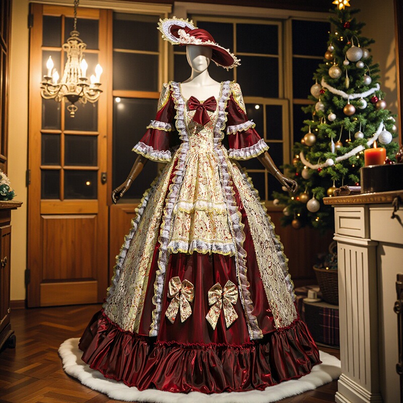 Burgundy Float Parade European-Style Palace Princess Dress Catwalk Photo Shoot Christmas Performance Annual Meeting Dress for Women
