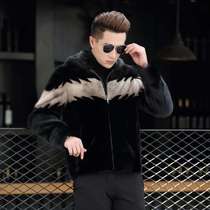 Winter new mink coat mens whole mink mink mink fur grass lapel leather leather coat short warm fashion trend