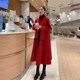 High-end red double-sided woolen coat mid-length 2023 new Hepburn style cape long knee-length woolen coat for women