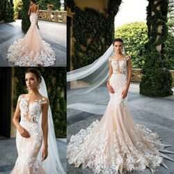 2021礼服新款修身显瘦拖尾蕾丝鱼尾婚纱定制Custom wedding dress