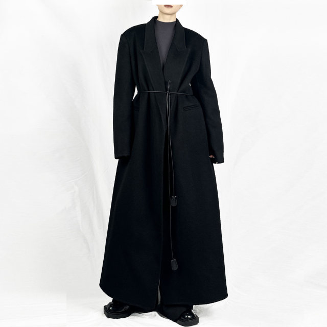 没2月 浴袍式正肩100羊毛大衣 2025新款气质极简超长款毛呢外套