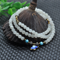 Hand Accessories] Nanyang Jade Dushan Jade Ice White Single Jade Floating Green Womens Bracelet 108 Pieces 5MM Bracelet Necklace Bracelet