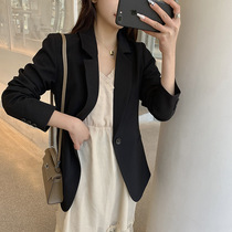 Large size black professional small suit jacket female fat mm200 kg Spring and Autumn New temperament fried street design sense suit