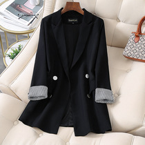 Net red black suit jacket female fat mm200 kg plus fat large size long autumn loose professional small suit