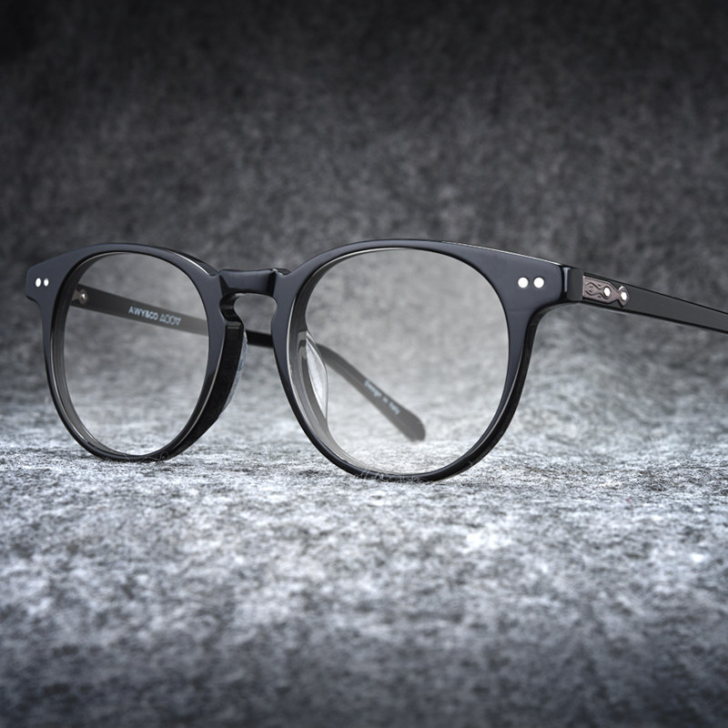 Eyeglass frame male round frame yellow full frame tide beeswax plate retro finished product with myopia yellow frame eye frame glasses female