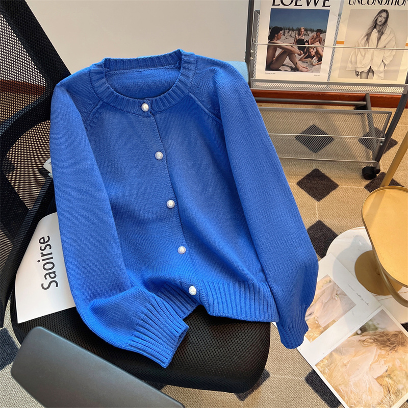 Department Store Withdraws International Brand Surplus Stock, Gentle Klein Blue Pearl Button Sweater Cardigan for Women