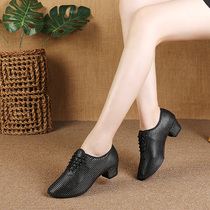 New black Latin dance shoes mid-heeled adult outdoor womens ballroom dance body training shoes square dance shoes