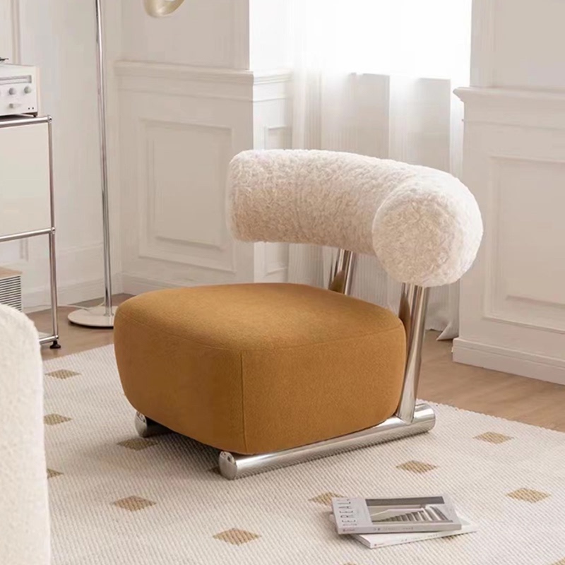 Cream-Style Retro Sofa, Italian Minimalist Single Sofa Chair, Designer Lamb Velvet Sled Light Luxury Leisure Chair