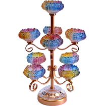 Household Buddhist hall imitation glass eight auspicious butter lamp holder for Buddha Guanyin nine-pin lotus lamp candlestick nine-star oil lamp holder