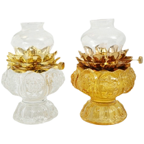 Household Buddhist temple for Buddha Guanyin Changming liquid butter lamp white glass transparent eight auspicious lotus windproof oil lamp