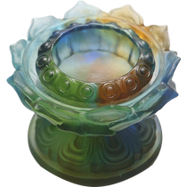 Home Buddhist temple ancient glass oil lamp holder candle holder colorful double-layer lotus lamp holder for Buddha Guanyin butter lamp holder
