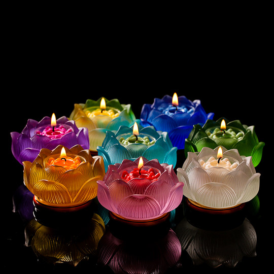 Buddhist hall supplies Qibao glass oil lamp candle stand colorful lotus lamp holder for Buddha Guanyin God of Wealth lamp butter lamp holder