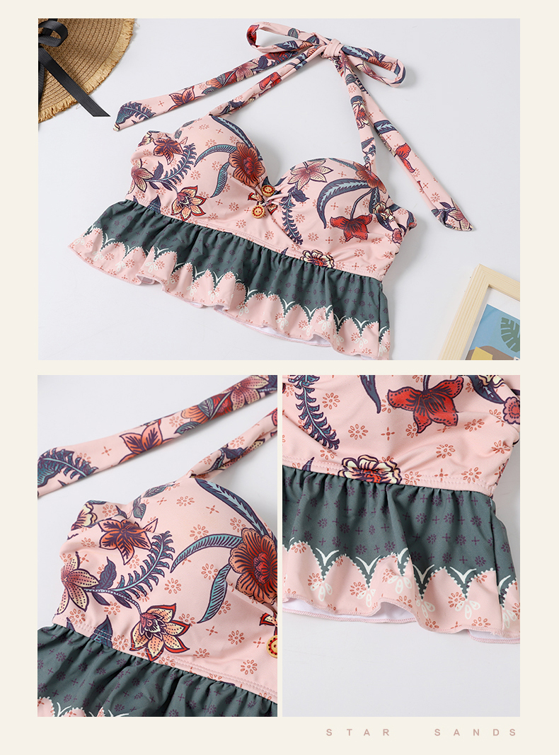 Cặp đôi đồ bơi ngực nhỏ gợi cảm chia đôi bikini áo tắm ba mảnh nữ quần đi biển trong gió nghỉ hè - Vài đồ bơi 	đồ đôi tắm biển đẹp