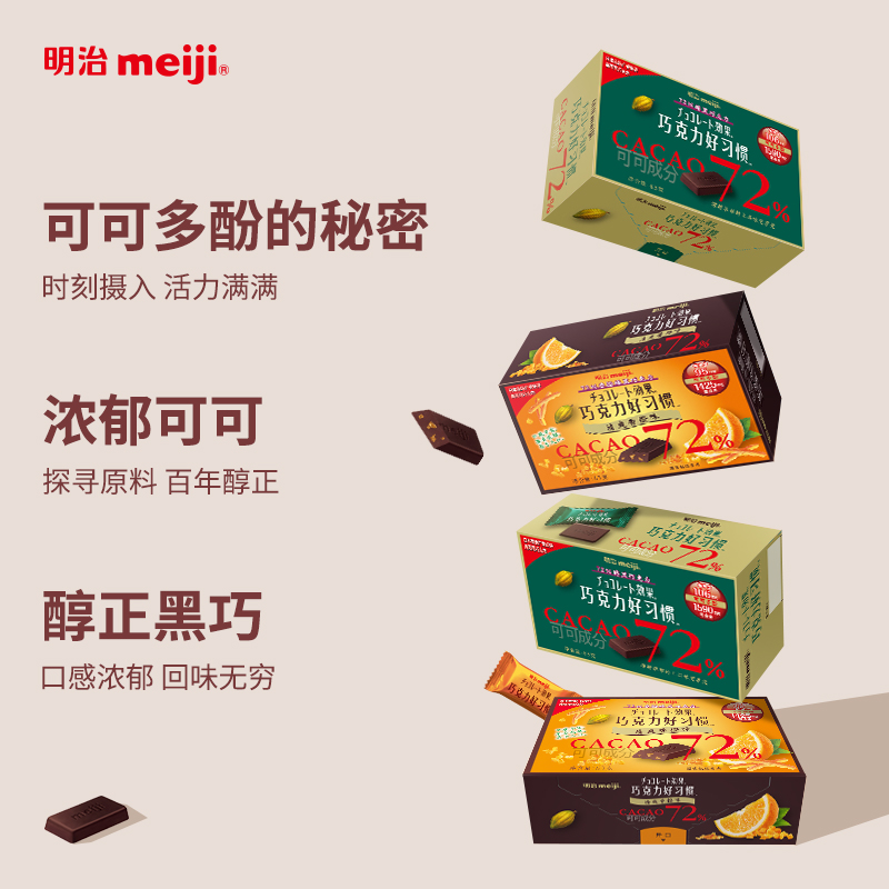 meiji 明治 巧克力好习惯 72%黑巧克力 63g*5盒 天猫优惠券折后￥79包邮（￥110-31）2味可选