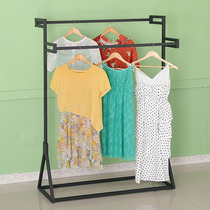 Wrought iron clothing store display rack double row clothing rack Floor-standing womens mens childrens clothing island rack High and low island rack