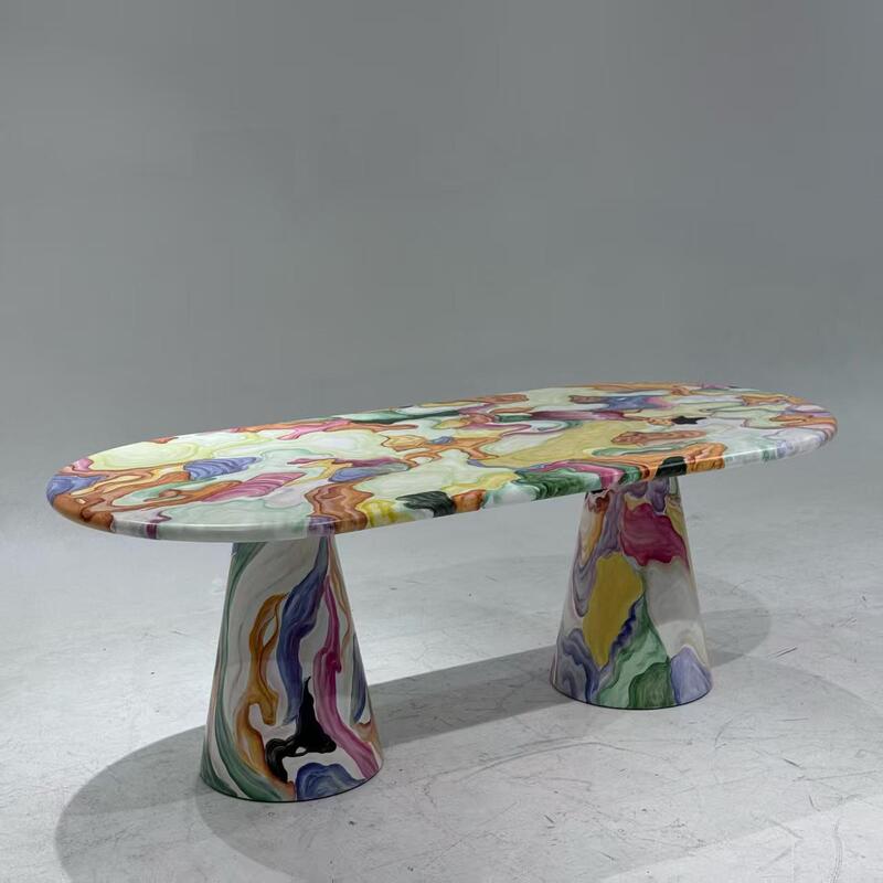 Designer Dutch Furnace Oil Painting Graffiti Casual Round Dining Table Creative Conference Table Fiberglass Hand-Painted Table