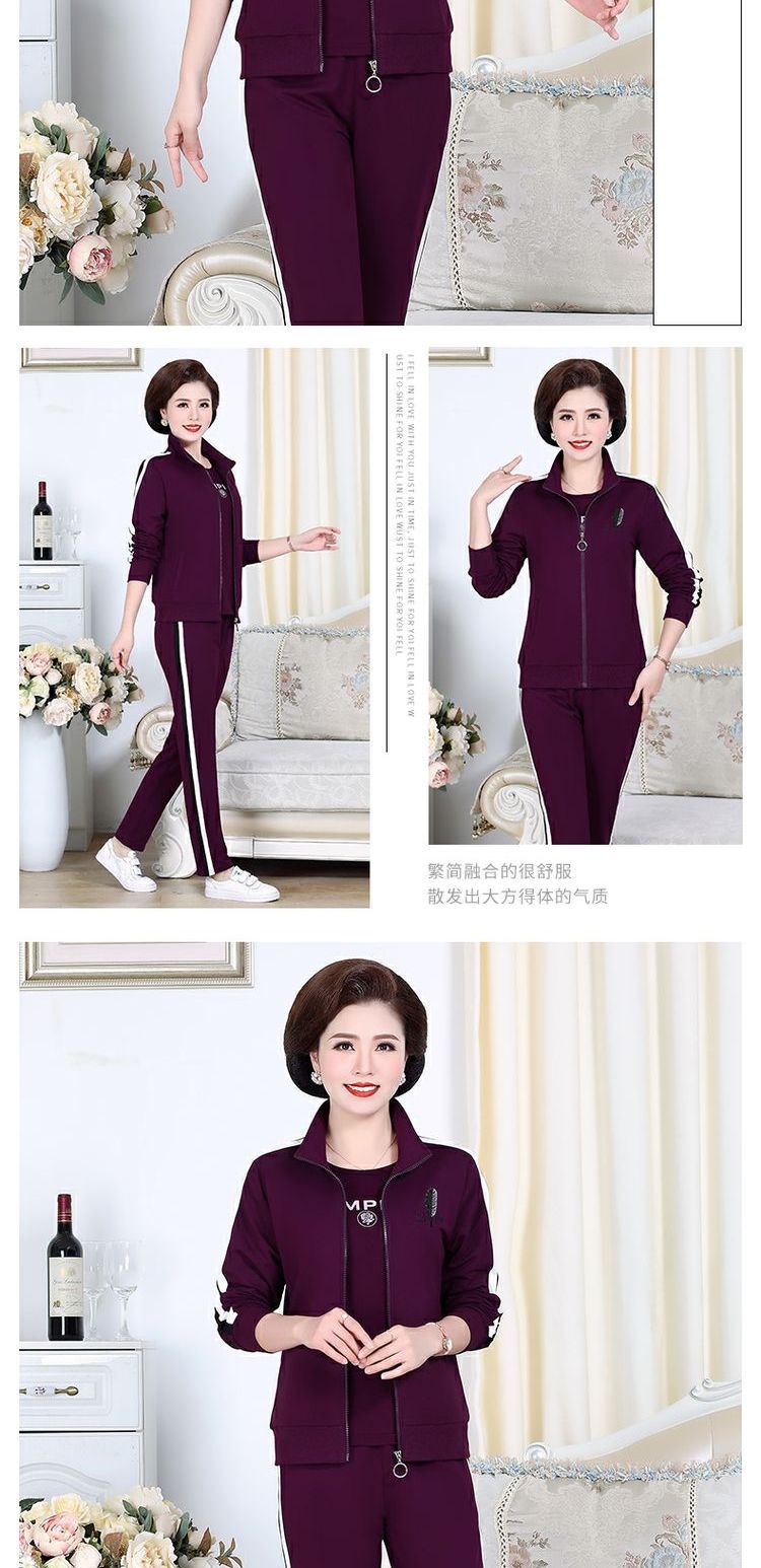 Bộ đồ thể thao trung niên phù hợp với mẫu nữ mùa xuân và mùa thu mẹ tải cho người trung niên cỡ lớn áo len giản dị chạy bộ ba mảnh - Thể thao sau bộ quần áo thể thao nữ