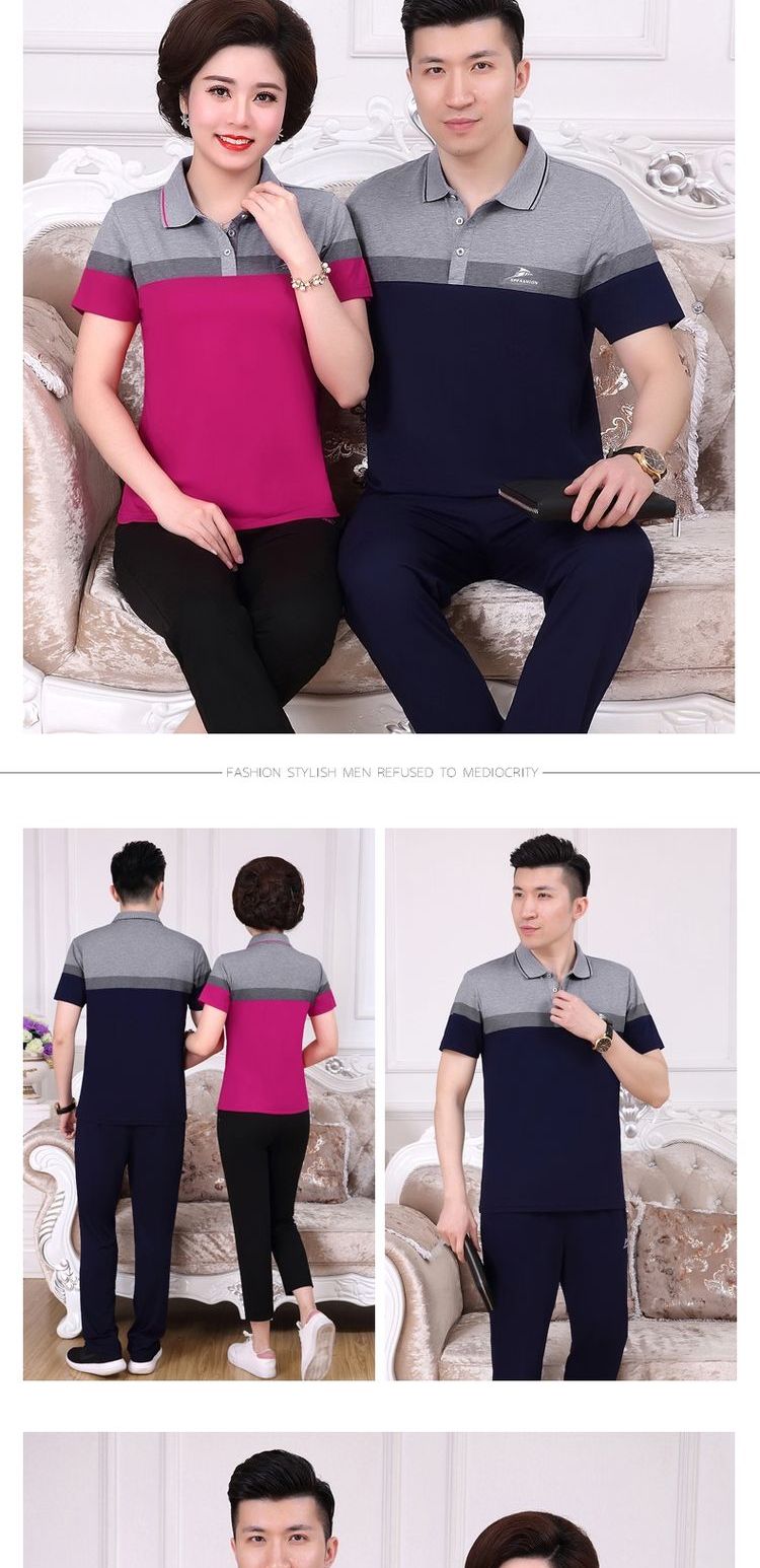 Bộ đồ thể thao đôi nam và nữ mùa hè quần ngắn tay trung niên giản dị bố mặc đồ hai mảnh của mẹ - Thể thao sau bộ thể thao uniqlo