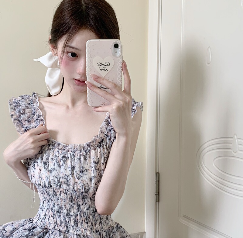 Soft Little Aba~ Same Style as Yutai, Sexy Camisole Dress, Floral Camisole Dress