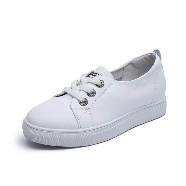 Popular Style White Sneakers with Hidden Height Increase, Thick-Soled, Comfortable, Lightweight Women's Shoes, Genuine Leather Wedge Heels, Breathable Pure Leather Travel Casual Shoes