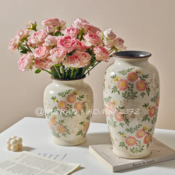 American Retro Original Design Ice-Cracked Ceramic Vase, Pastoral Style Living Room Water-Cultured Flower Arrangement Decorative Ornament with a High-End Feel