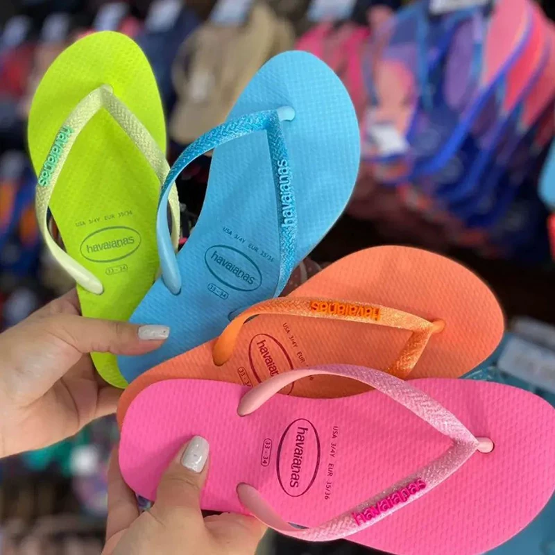 Бразильские слипоны Havaianas с блестками, slim Havana, шлепанцы для женщин, нескользящие тапочки для ванной, сандалии-уголок