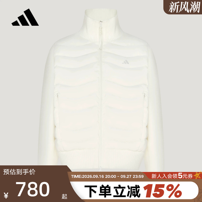 Adidas Adidas Duck down Ribbed down Jacket Women's White Warm Knitted Patchwork Jacket Lg5522