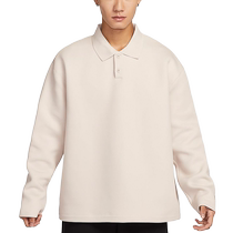 Nike Mens Lapel Long Sleeve Top 2024 Autumn New Loose Knitted Pullover Sweatshirt FZ7571-104