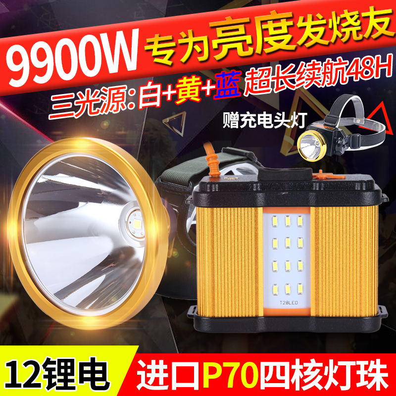 Headlight strong light LED charging 3000W super bright 12 lithium battery long-range 9900W xenon lamp head-mounted flashlight fishing