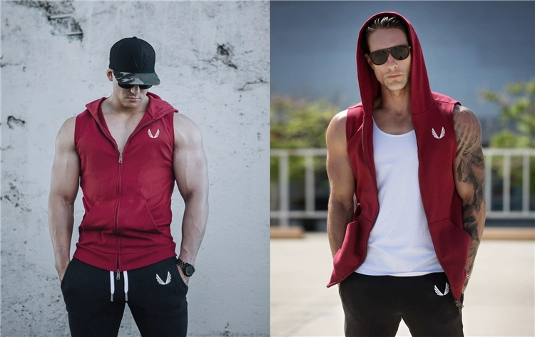 Cơ bắp anh em tập thể dục vest trùm đầu thể thao không tay vest slim vest nam thời trang giản dị áo khoác vest áo thể thao nam có cổ