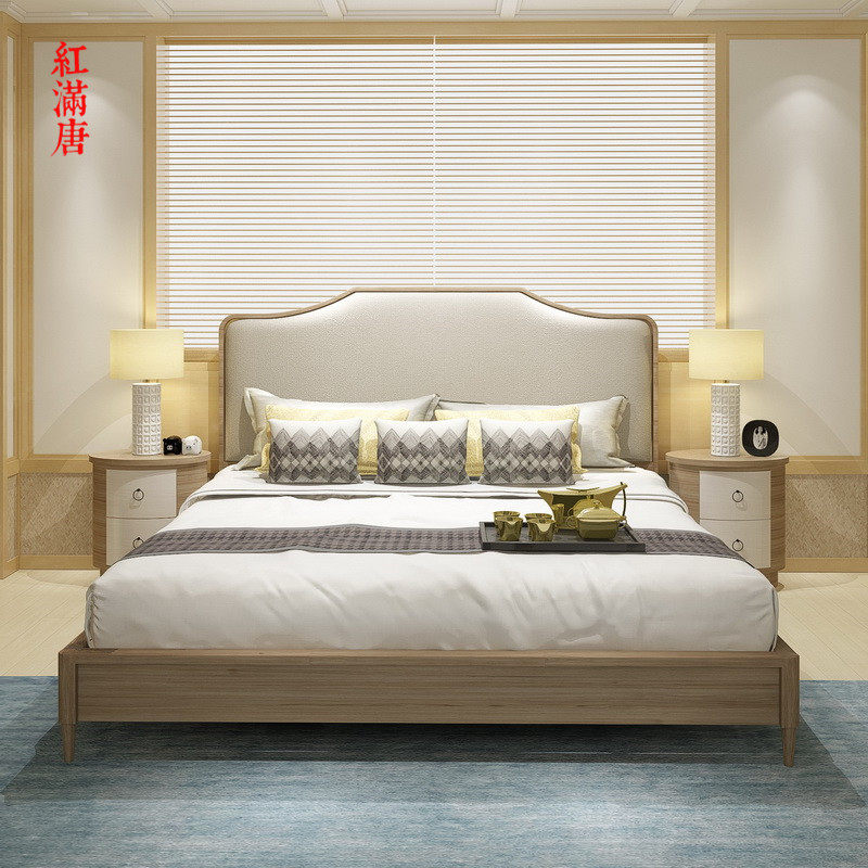 New Chinese Solid Wood Bed Folk Sleeping Double Bed Modern Brief About 1 8m Wedding Bed Hotel Decent Board Room Clubhouse Furniture Tailor-Taobao
