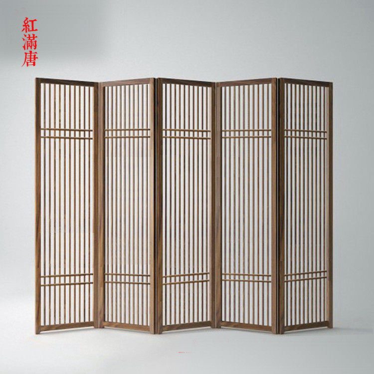New Chinese solid wood screen partition porch folding hollow screen modern simple folding screen living room Zen furniture