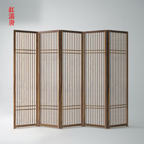 New Chinese style solid wood screen partition porch folding hollow screen modern simple folding screen living room Zen furniture