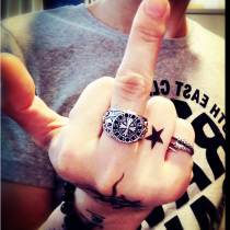 Retro Thai silver ring men S925 silver Gothic Crusader flower cross personality fashion Japanese and Korean trendy men finger