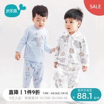 Mille Fish Pure Cotton Children Pyjamas Suit Spring Autumn Season Long Sleeve Suit for male and female childrens baby household clothes