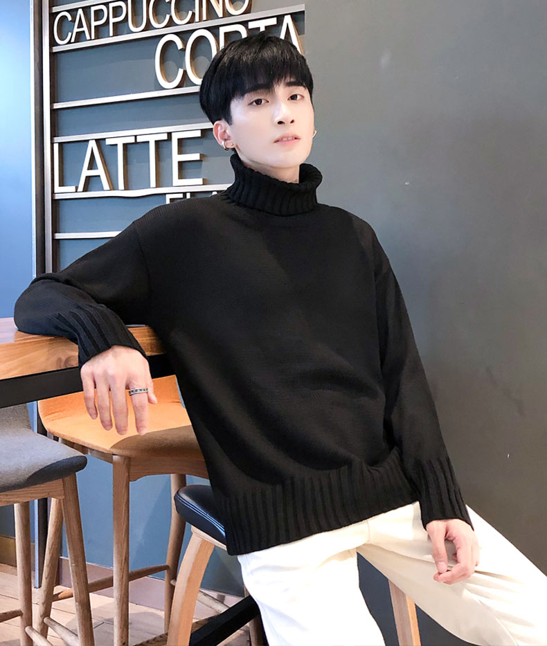 Áo len cổ cao nam phiên bản Hàn Quốc của xu hướng buông thả cá tính Hồng Kông văn học mùa đông dày bf áo len đôi áo thun cặp