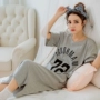 Bộ đồ ngủ mùa hè Hàn Quốc của phụ nữ mùa hè jumpsuit cotton dài váy rộng tay áo ngắn dễ thương phục vụ nhà đêm áo ngủ đẹp