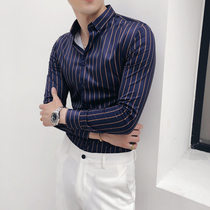 Spring and autumn striped shirt mens non-perm anti-wrinkle long sleeve shirt youth Korean version of casual Yuppie fashion professional clothing trend