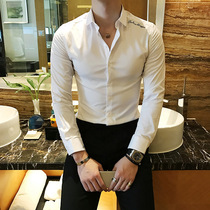 Free ironing long-sleeved mens slim Korean version of the shirt Yuppie British hair stylist anti-wrinkle spring and autumn white shirt handsome