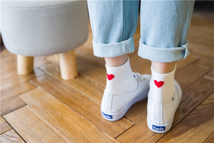 Chú thích yêu vớ cotton nguyên chất vớ của phụ nữ trong vớ ống mùa thu và mùa đông Đại học Nhật Bản gió đào hình trái tim vớ thủy triều - Bít tất nữ tất bàn nữ