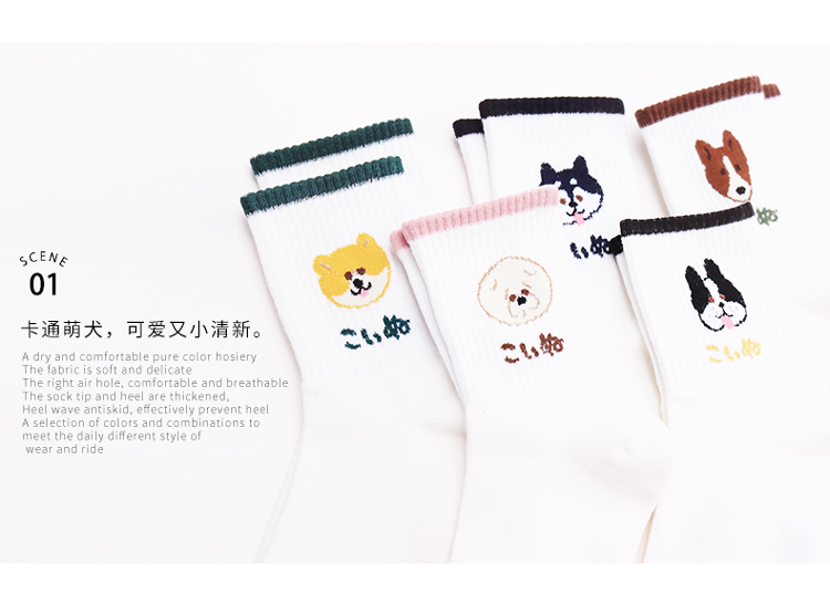 Chú chó con hoạt hình dễ thương của Nhật Bản và Hàn Quốc Akita Shiba Inu hơn gấu cô gái vớ cotton ống vớ nữ - Bít tất nữ tất dài
