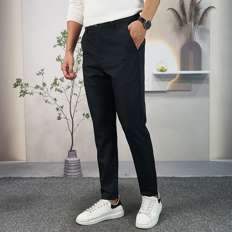 Autumn Men's Slim-Fit Tapered Pants Korean Style Casual Cropped Pants Thick Tapered Pants for Commuting Stretchy Wrinkle-Resistant Trendy