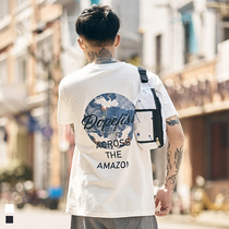 Furnace summer national White Crane printing short-sleeved mens T-shirt loose leisure student half-sleeve T-shirt personality shirt TEE