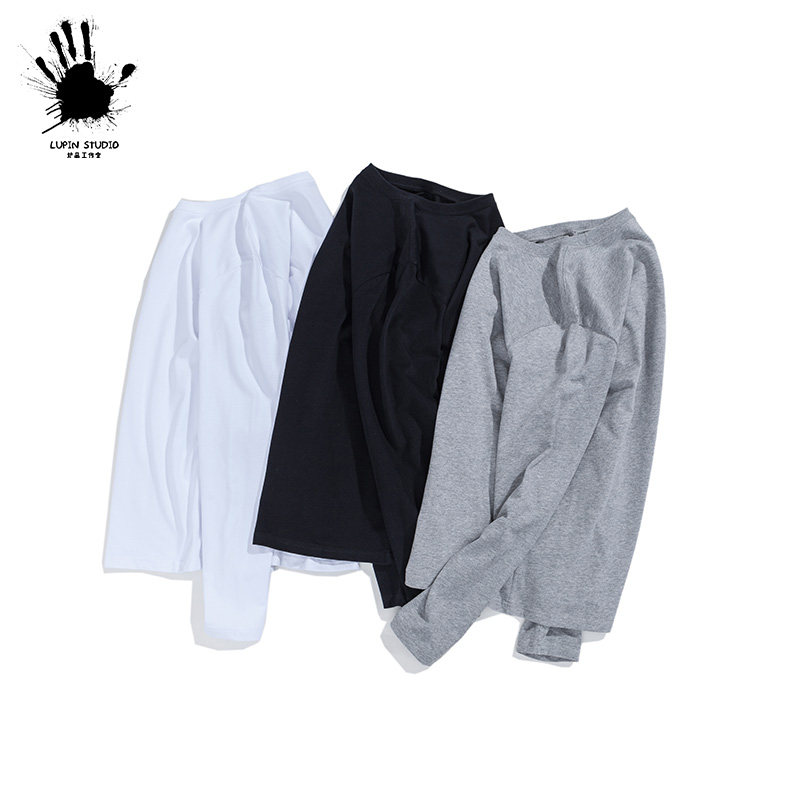 秋冬国潮冷淡风基本款打底长袖T恤男纯色纯棉大码打底衫情侣潮t